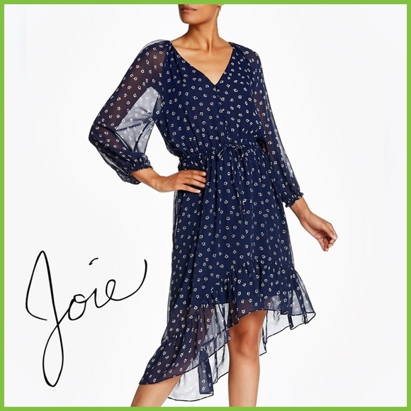 Joie Floral Silk Blue and White Asymmetrical Dress - Picture 4 of 12